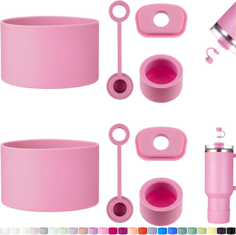 Photo 1 of HYZ 8 Piece Accessories for Stanley Cup, Silicone Spill Proof Stopper Set and Protective Boot Including Straw Cover Cap for Stanley H2.0 20oz 30oz 40oz Tumbler, Peony