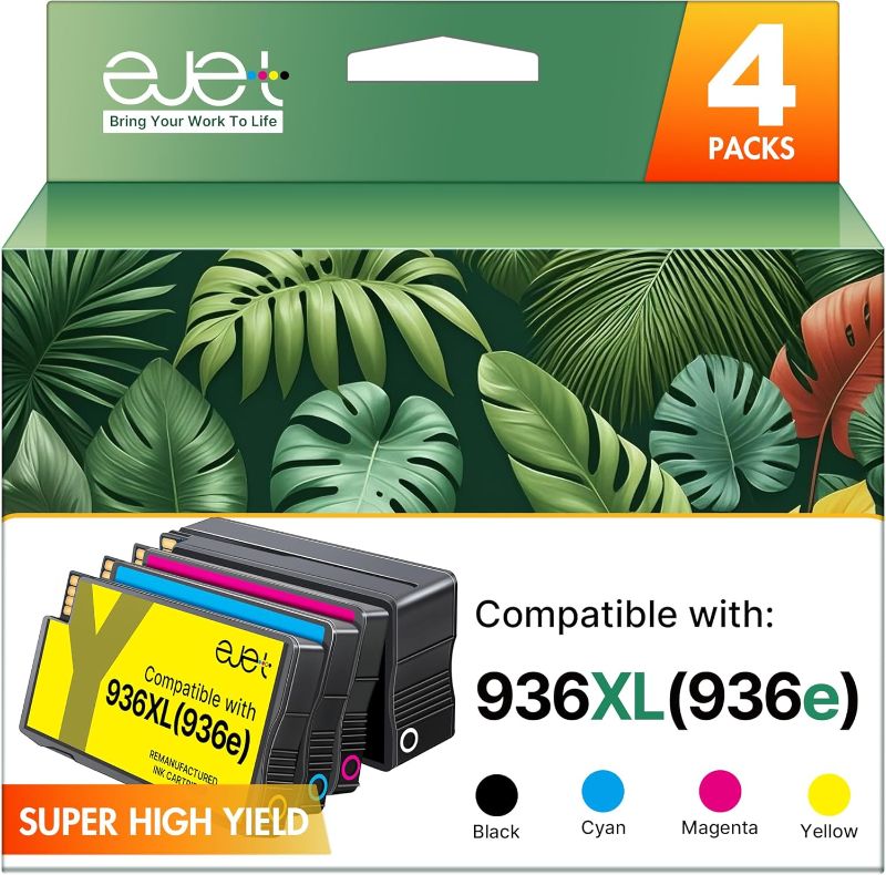 Photo 1 of 936XL 936e 936 Ink Cartridges for HP Printers Replacement for HP 936 Ink Cartridges Combo Pack Work with OfficeJet Pro 9125e 9120e 9730e 9130 9135e 9122e 9128e 9110b 9120b 9130b 9130e Printer (4-Pack)