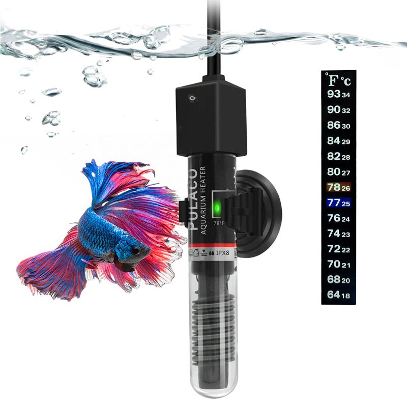 Photo 1 of PULACO 25W Small Aquarium Submersible Betta Heater with Free Thermometer Strip, Under 6 Gallon Fish Tanks (Preset Temperature 78?)