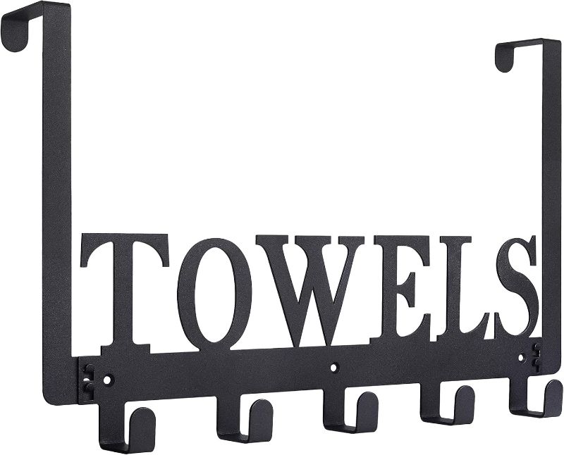 Photo 1 of Over The Door Hooks - Towel Holder for Bathroom, Bedroom, Kitchen & Pool - Sandblasted Black Metal Wall Mount