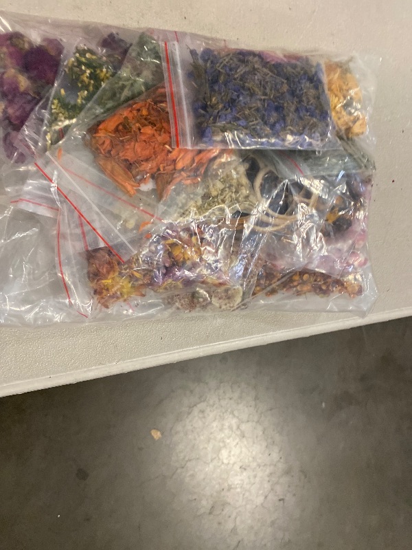 Photo 1 of Natural Dried Fruit and Flower Kit for DIY Crafts - 25 Bags, Ideal for Soap Making, Candle Making, Resin Jewelry, Bath Bombs, and Nail Art - Includes Rose Petals, Rosebuds, Lilium, Jasmine, and More