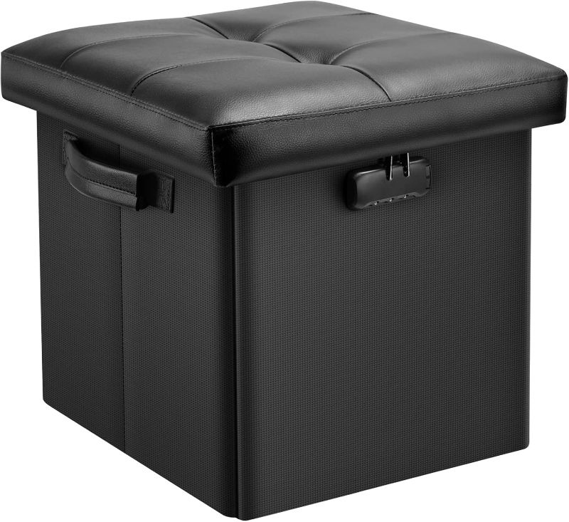 Photo 1 of DocSafe Storage Ottoman with Lock,Fireproof Folding Ottoman Foot Rest Stool Storage Chest with Storage Safe for Important Documents,Waterproof 13 Inches Short Ottoman Foot Stool with Handles,Black