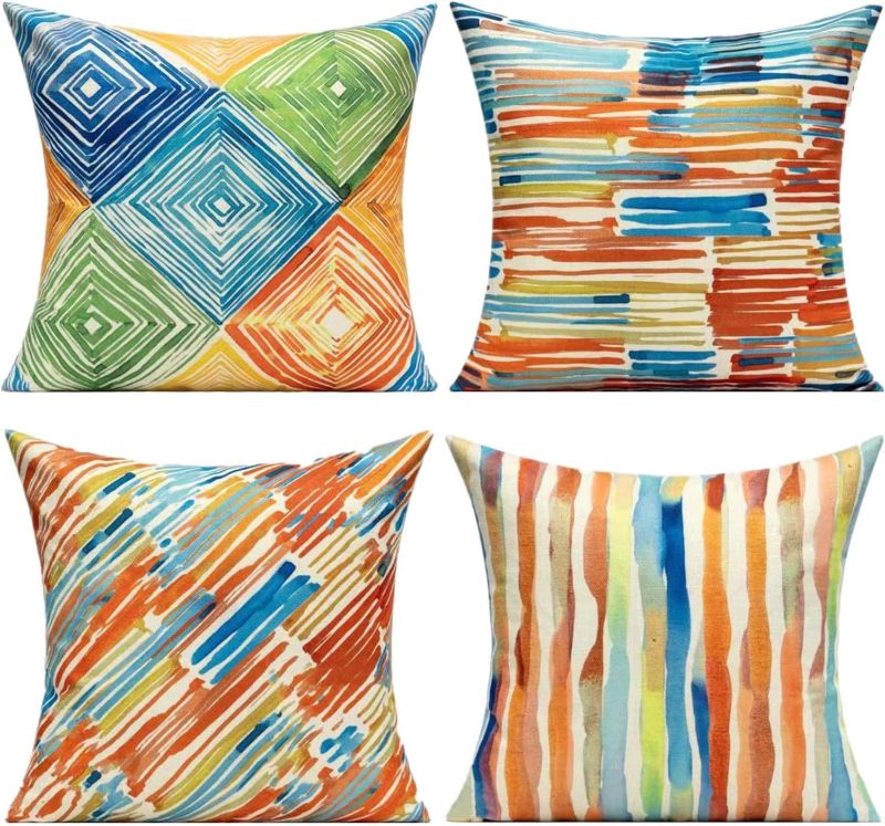 Photo 1 of Outdoor Throw Pillow Covers 18X18 Set of 4 Summer Orange Rust Colorful Multicolor Decorative Cushion Cases Abstract Mid Century Modern Decor Home Decorations for Couch Patio Furniture Bench Sofa Porch