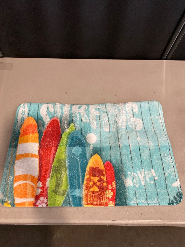 Photo 1 of Surfing Vintage Style Bath Rugs for Bathroom Surfboards on Blue Wooden Background Durable Flannel Bath Rug Clearance Mats for Forlaundry Room and Kitchen Decor Carpt Washable 20 X 32 in Mat