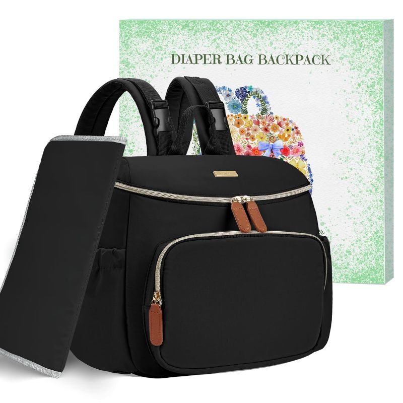 Photo 1 of Compact Diaper Bag Backpack – Lightweight & Waterproof Baby Bag for Moms & Dads, Includes Changing Pad & Stroller Straps, Small Travel Diaper Backpack for Daily Use – Black