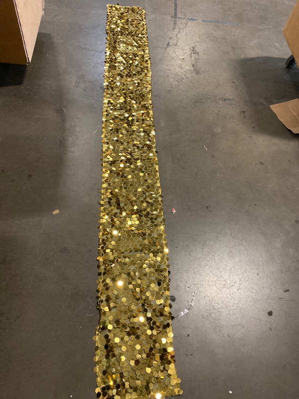 Photo 1 of BalsaCircle 13 x 108-Inch Gold Payette XL Sequin Table Top Runner - Wedding Party Event Reception Occasions Linens Decorations