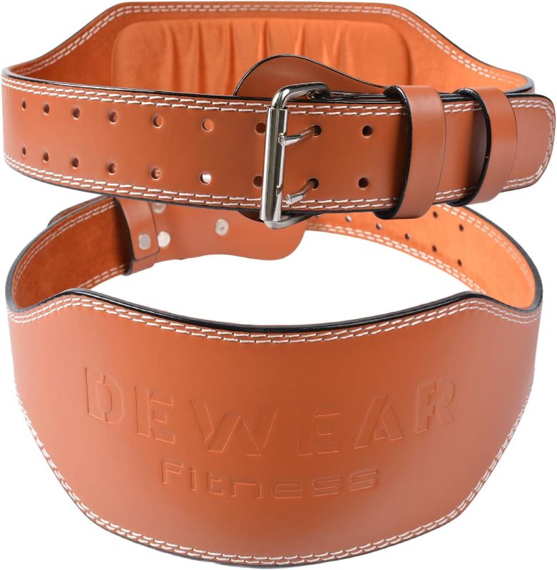 Photo 1 of Leather Weight Lifting Belt, 4”& 6”Padded Lumbar Back Support, 10 Adjustable Holes, Gym Weight Belt Ideal for Deadlift, Powerlifting, Bodybuilding and Squat