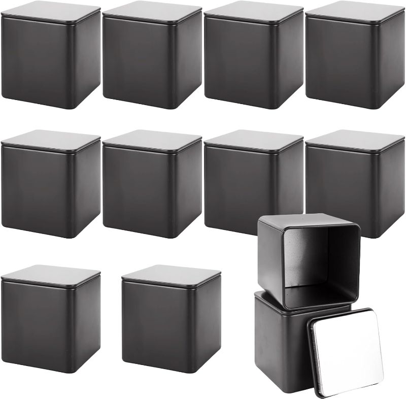 Photo 1 of Color white 12 Pack Minimalist Black Square Metal Tea Tins, 3oz Loose Leaf Tea Storage Containers with Airtight Lids