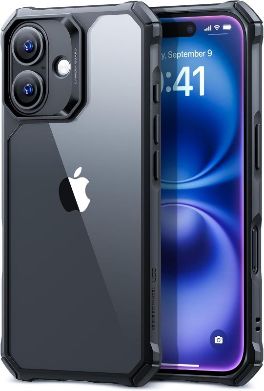 Photo 1 of ESR for iPhone 16 Case, Military-Grade Protection, Shockproof Air Guard Corners, Yellowing-Resistant Acrylic Back, Phone Case for iPhone 16, Air Armor Series, Clear Black