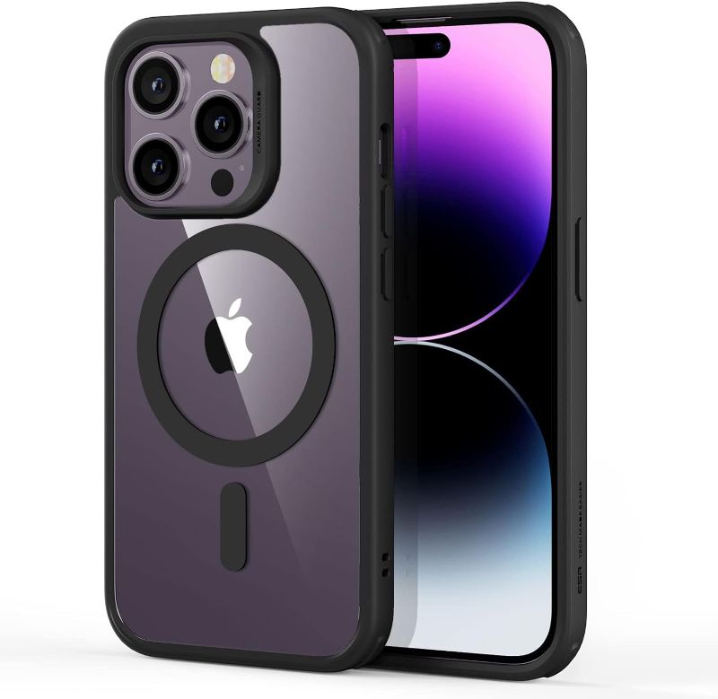 Photo 1 of ESR Classic Hybrid Magnetic Case with HaloLock, Compatible with MagSafe Wireless Charging for iPhone 14 Pro Max Case, Shockproof Military Standard Protection, Scratch-Resistant Back, Clear Black