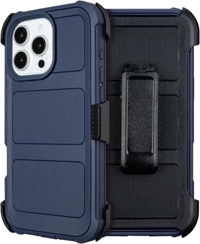 Photo 1 of Shockproof Defender Case for iPhone 16 Pro Max with Holster, Heavy Duty Rugged with Stand, for Protective Phone Case iPhone 16 Pro Max Case Blue