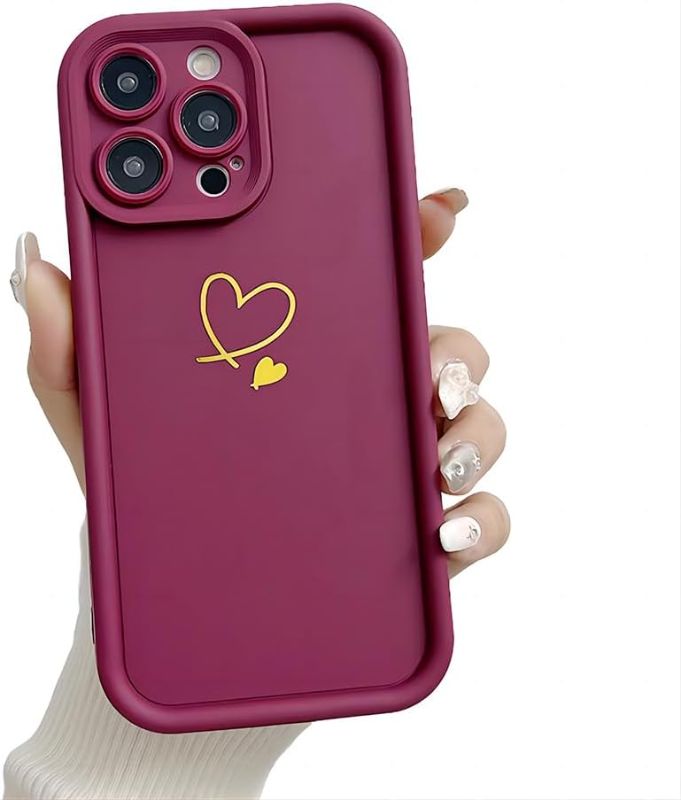 Photo 1 of for iPhone Case,Cute Simple Love Heart Pattern Camera Lens Protection Soft Shockproof Phone Case (Red,iPhone 15 Pro)
