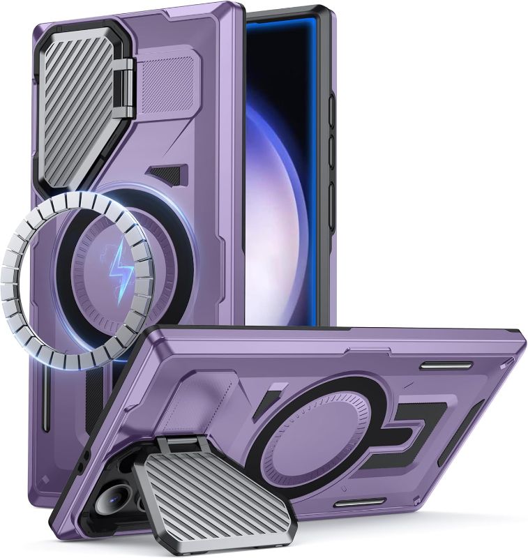 Photo 1 of for Samsung Galaxy S22 Ultra/S23 Ultra Case with MagSafe[Built-in Camera Cover Stand][Military-Grade Shockproof][Dual Layer Protection] Heavy Duty Bumper for S22 Ultra/S23 Ultra Cover,Purple