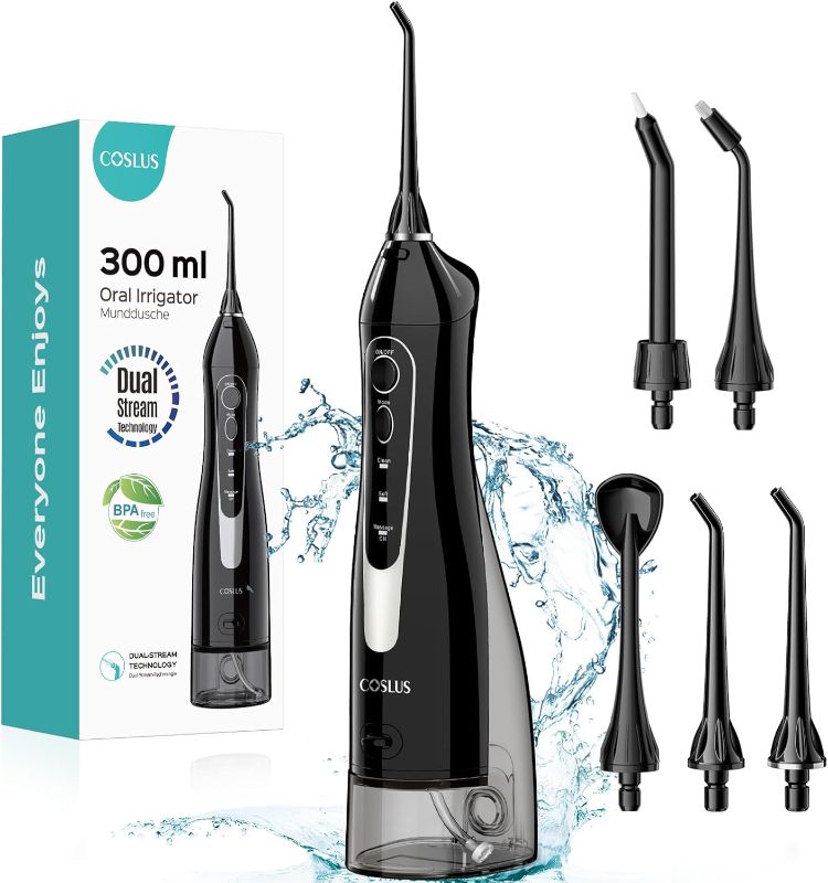 Photo 1 of COSLUS Water Dental Flosser Teeth Pick: Portable Cordless Oral Irrigator 300ML Rechargeable Travel Irrigation Cleaner IPX7 Waterproof Electric Flossing Machine for Teeth Cleaning C20(F5020E) 