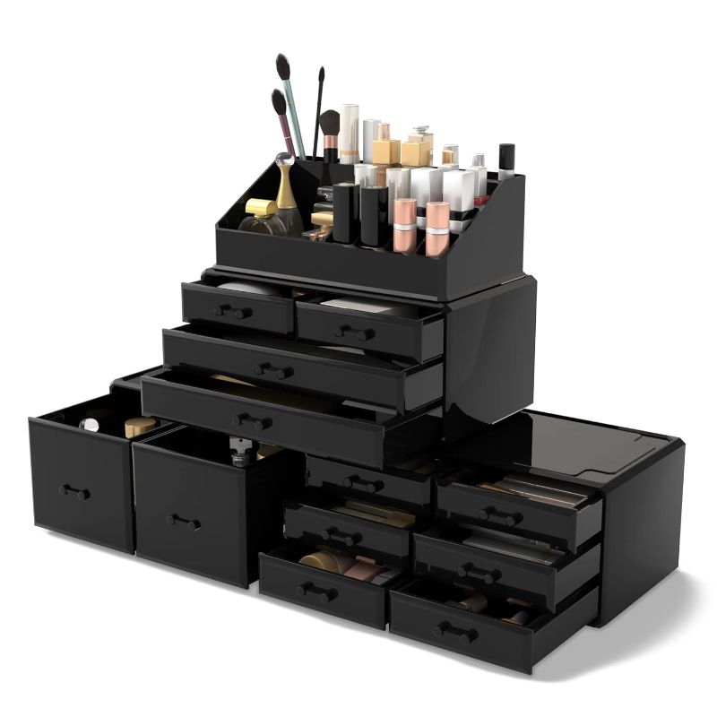 Photo 1 of Readaeer Makeup Cosmetic Organizer Storage Drawers Display Boxes Case with 12 Drawers (Black)
