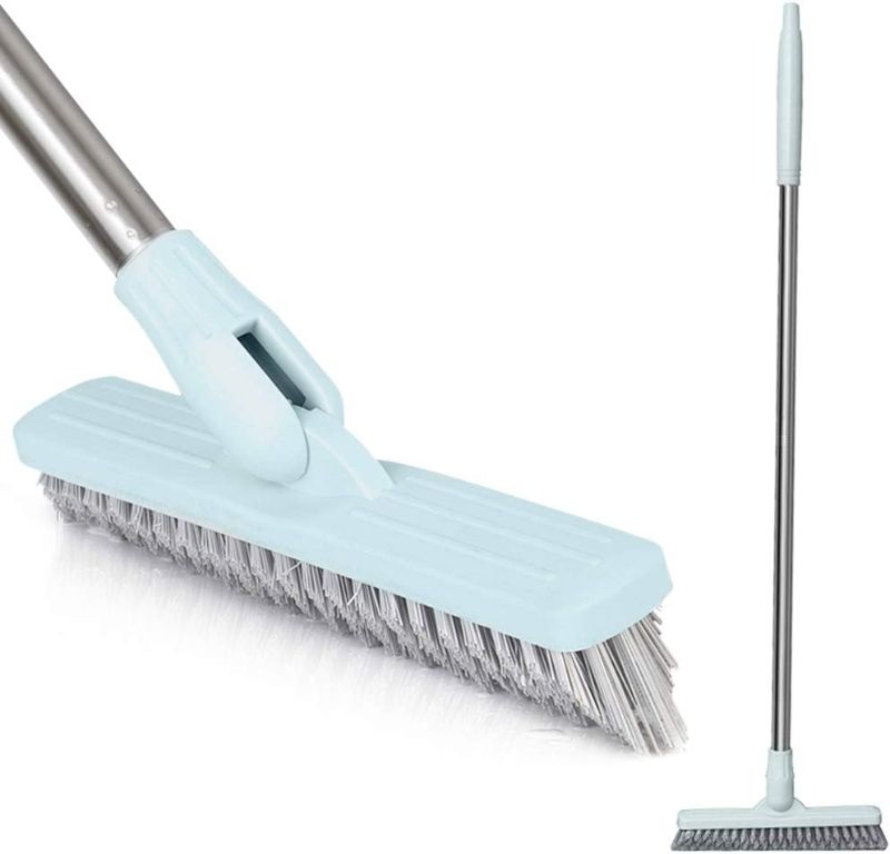 Photo 1 of Affogato Floor Scrub Brush Bathroom Long Handle Bathtub Push Broom Shower Tile Grout Scrubber Rotatable Indoor Kitchen Scrubbing Cleaning Brush for Hard to Reach Areas - Light Blue