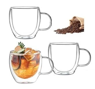 Photo 1 of MFACOY Double Wall Insulated Plastic- Set of 3, 5 oz Clear Coffee Cups with Handle, Thicker, Suit for Espresso Machine, Latte, Cappuccino
