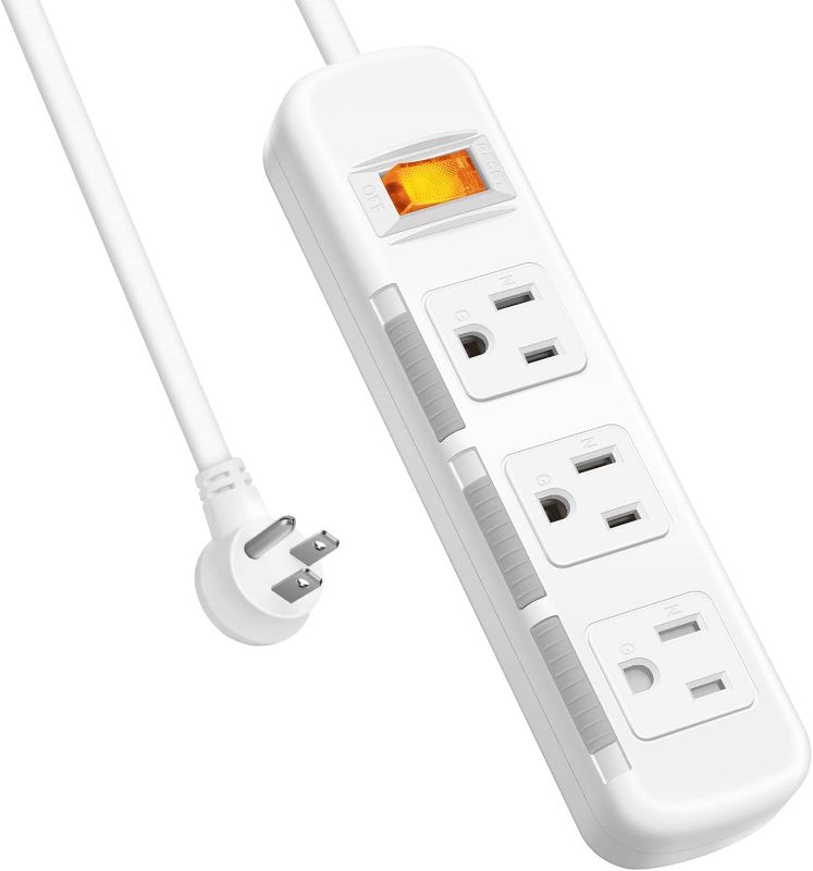 Photo 1 of Power Strip Surge Protector Flat Plug, 3 Foot Extension Cord 3 Prong, 3 Outlets, 10A/1250W, Overload Protection Switch, Plug Strip for Home Office, Child Safety Slide Outlet Covers, 300J, SGS Approved