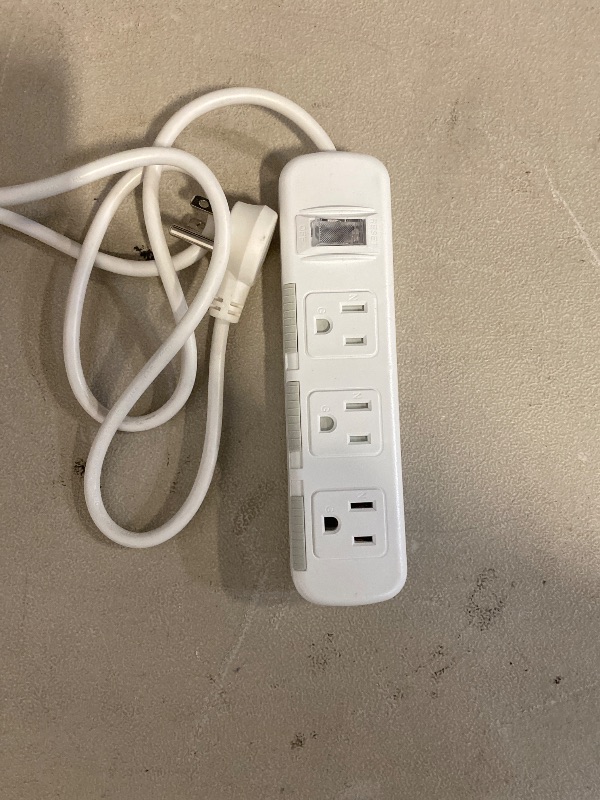 Photo 1 of Power Strip Surge Protector Flat Plug, 3 Foot Extension Cord 3 Prong, 3 Outlets, 10A/1250W, Overload Protection Switch, Plug Strip for Home Office, Child Safety Slide Outlet Covers, 300J, SGS Approved