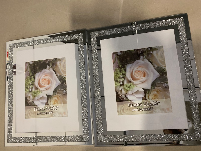 Photo 1 of Crushed Diamond Wedding Mirror Photo Frame, Crystal Silver Glass Picture Frame For Photograph Size 11x14 inch With Mat for 8x10 inch, Pack of 2 Pieces Wall Frame. Bling Sparkle Diamond Home Decor.