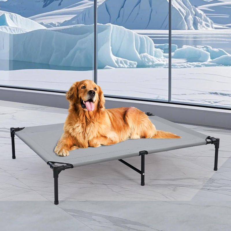 Photo 1 of Outdoor Elevated Dog Bed with Six Support Feet, Chew-Proof Raised Dogs Bed, Washable & Breathable Cooling Dog Cot Beds Medium Large Size Dogs, Outdoor Pet Hammock Beds, Outside Pet Beds