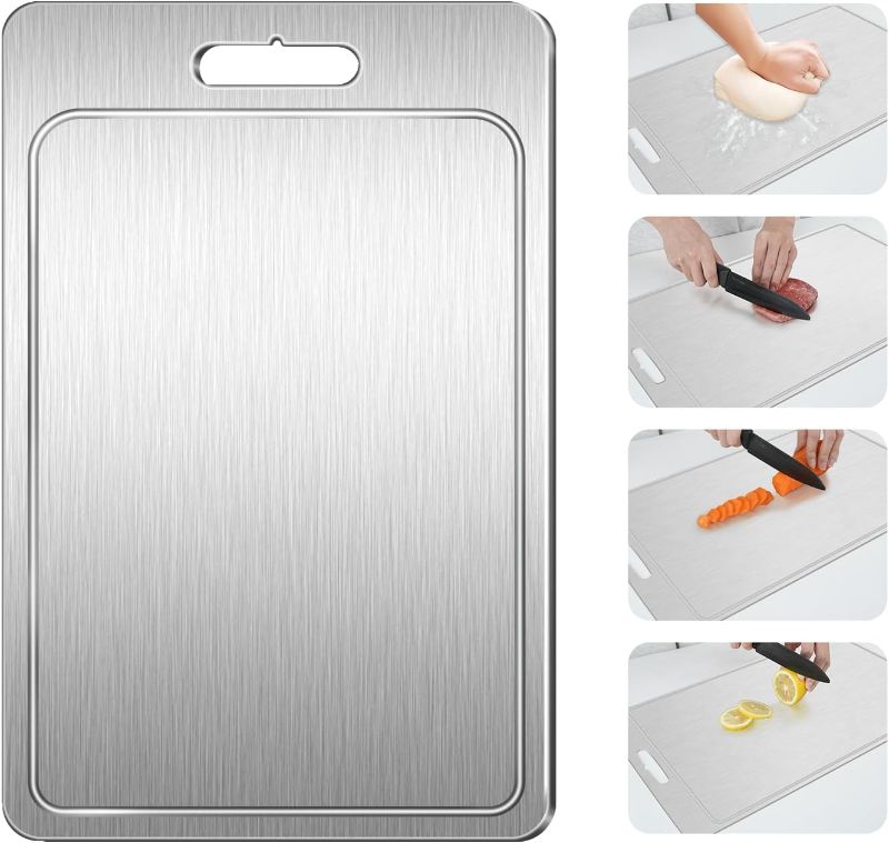 Photo 1 of Titanium Cutting Board 100% Pure Cutting Boards With Juice Groove Metal Grade Food Double Sided Chopping Board for Cutting Meats Vegetables Fruits(Titanium-X-Large)