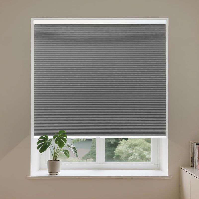 Photo 1 of Allesin Cellular Shades Cordless Blackout Honeycomb Blinds for Indoor Windows, Thermal Insulated Window Shades Noise Reduction, Easy to Install, Perfect for Bedroom/Living Room, Gray 31" W x 48" H