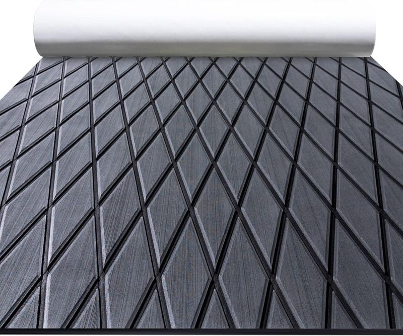 Photo 1 of FOCEAN Boat Flooring EVA Foam Boat Decking Marine Mat Non-Slip Self-Adhesive Flooring Sheet for Motorboat Kayak Surfboard Garden Swimming Pools, 94.5''x 15.7'', Dark Grey with Black Lines
