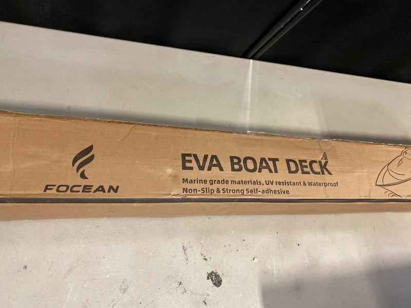 Photo 1 of FOCEAN Boat Flooring EVA Foam Boat Decking Marine Mat Non-Slip Self-Adhesive Flooring Sheet for Motorboat Kayak Surfboard Garden Swimming Pools, 94.5''x 15.7'', Dark Grey with Black Lines