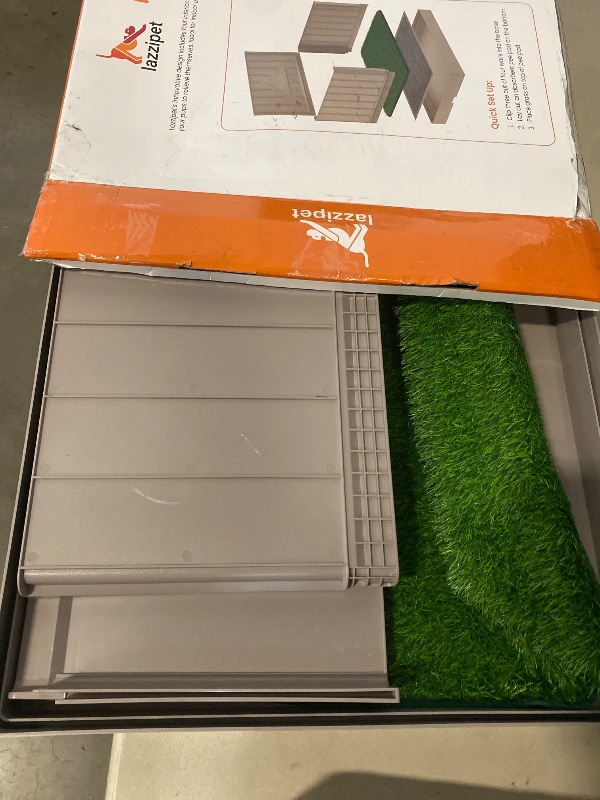 Photo 1 of LAZZIPET Pup en Suite Potty - Dog Toilet/Pee Pad Tray with Four Walls + Turf Patch - Indoor Potty Tray for Potty Training & Lazy Days - Easy to Build Pee Pad Holder Dog Litter Box Indoor