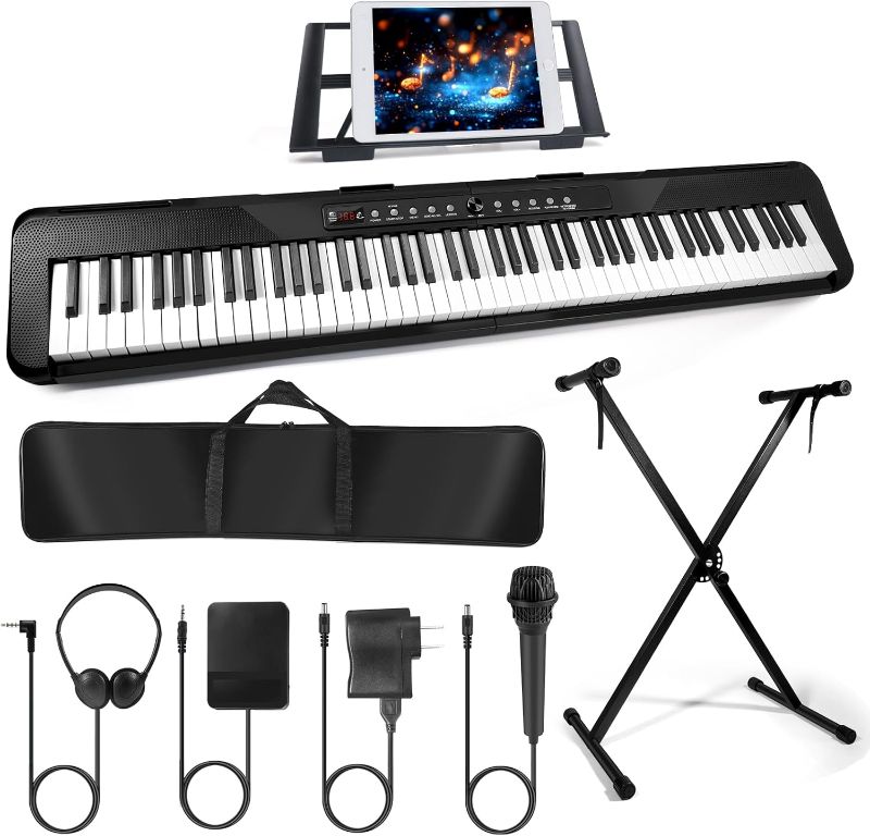 Photo 1 of 88 Key Piano Keyboard,Beginner Electric Digital Piano with Semi Weighted Keys,Keyboard Piano withSustain Pedal, Power Supply, Stand, Carrying Case,Headphones
