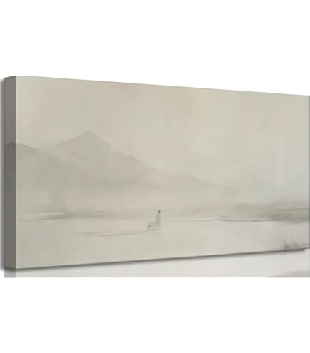 Photo 1 of Jesus Leaves The 99 Sheep Canvas Wall Art Minimalist Beige Abstract Print Lost Sheep Wall Decor Picture Bible Stories artwork Christian Faith Painting for living room Home Church Decoration,32x16in