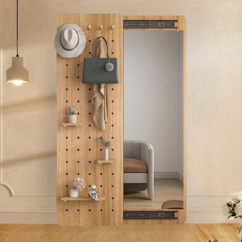 Photo 1 of Hide Wall Mounted Mirror,47“x15” Full Length Mirror with Slide Rail,Bedroom Mirrors with Coat Rack, Wall-Mounted Vanity Mirrors for Living Room Dormitory Hotel (Wooden Frame)