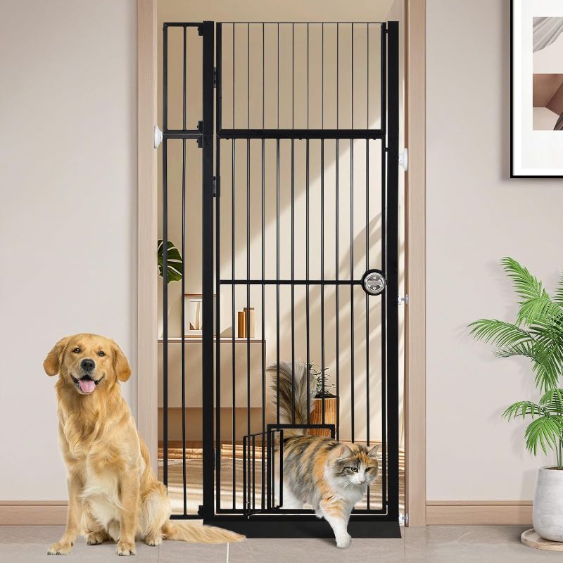 Photo 1 of 71" Extra Tall Pet Gate with Cat Door, 30"-39.69" Adjustable Wide, No Drill Pressure Mounted Auto-Close Safety Pet Gate Walk Through Safety Cat Gate