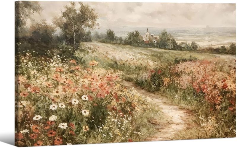 Photo 1 of Landscape Wildflower Wall Art Nature Botanical Floral Posters Retro Cottagecore Plant Paintings Canvas Prints 24x36 inch Framed for Farmhouse Living Room Wall Decor