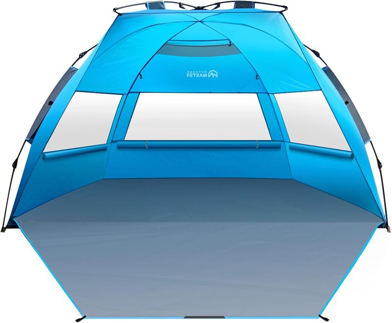 Photo 1 of OutdoorMaster Beach Tent Sun Shelter for 3-4 Person, Pop Up Beach Tent Easy Setup with Sandbags, Portable Sun Shade Canopy with Carrying Bag for Beach & Outdoor, UPF50+ UV Protection, Family Size