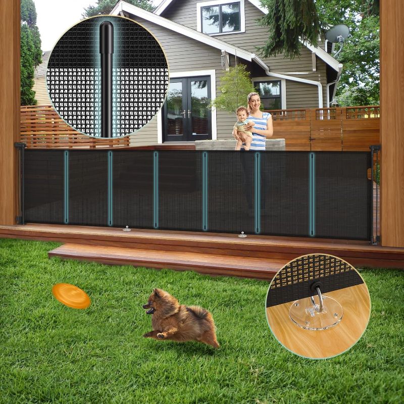 Photo 1 of 140'' Retractable Baby Gates Extra Wide,34" Tall Retractable Dog Gate for Doorways, Security Upgrade Reinforcement Rods Extra Long Retractable Baby Gate for Stairs, Indoor/Outdoor Retractable Gate