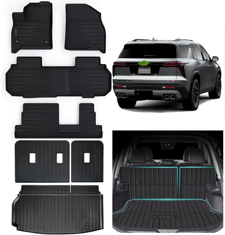 Photo 1 of Floor Mats for All-New 2024 2025 2026 Chevrolet Traverse 8 Seats-2 Row Bench Seat,TPE All Weather Protection Trunk Mat Covering Backrest Mat for Chevy Traverse