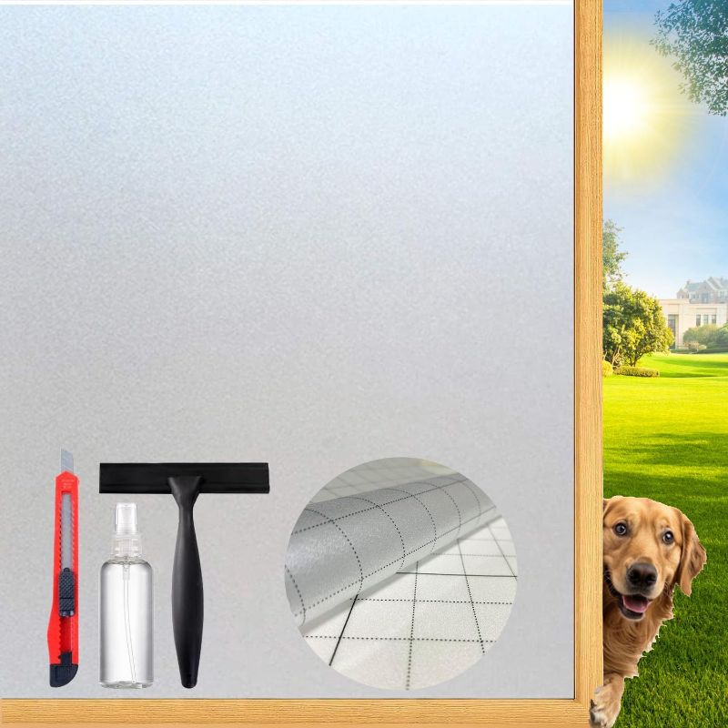 Photo 1 of Frosted Glass Window Privacy Film Decorative with Tools, 2 Way Frosting Privacy Film for Glass Windows, Static Cling Tint for Home Anti-UV, 29.5" by 157.4"