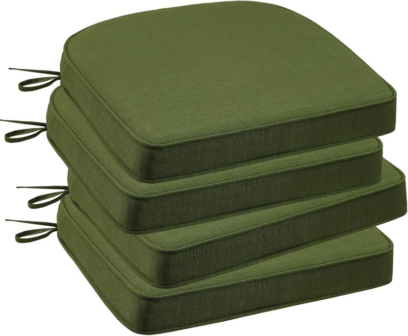 Photo 1 of Outdoor Round Corner Seat Cushion, 17"x16"x2", Set of 4, Non Slip Seat Cushion Pads with Removable Cover for Patio Furniture, Garden Yard Lawn, Deep Forest Green