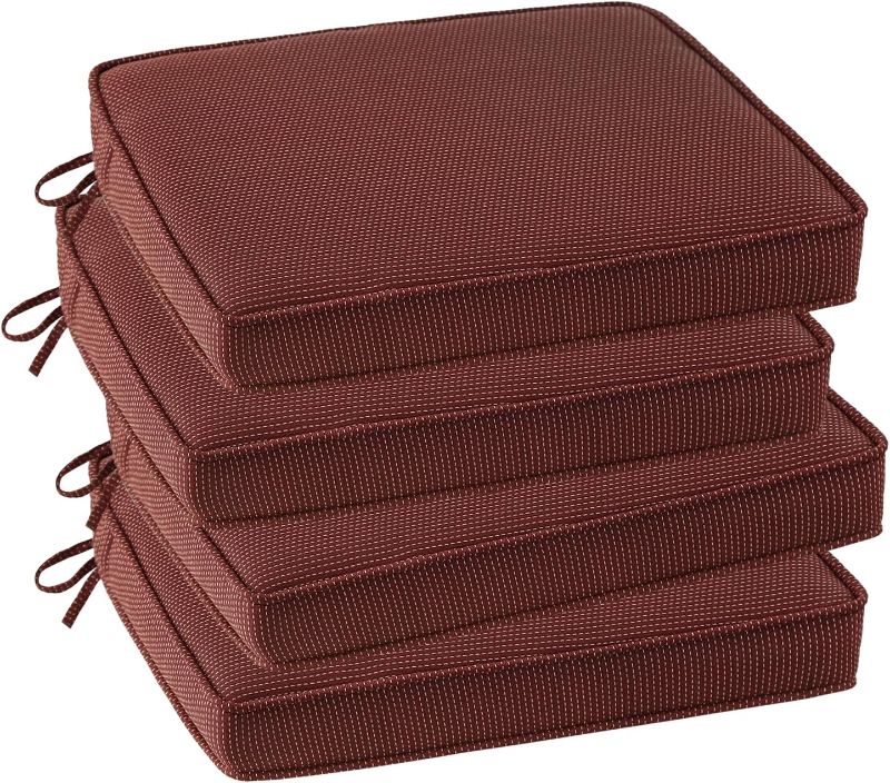 Photo 1 of Outdoor Square Corner Seat Cushion, 18.5"x16"x3", Set of 4, Non Slip Seat Cushion Pads with Removable Cover for Patio Furniture, Garden Yard Lawn, Tan Dotted Red Base