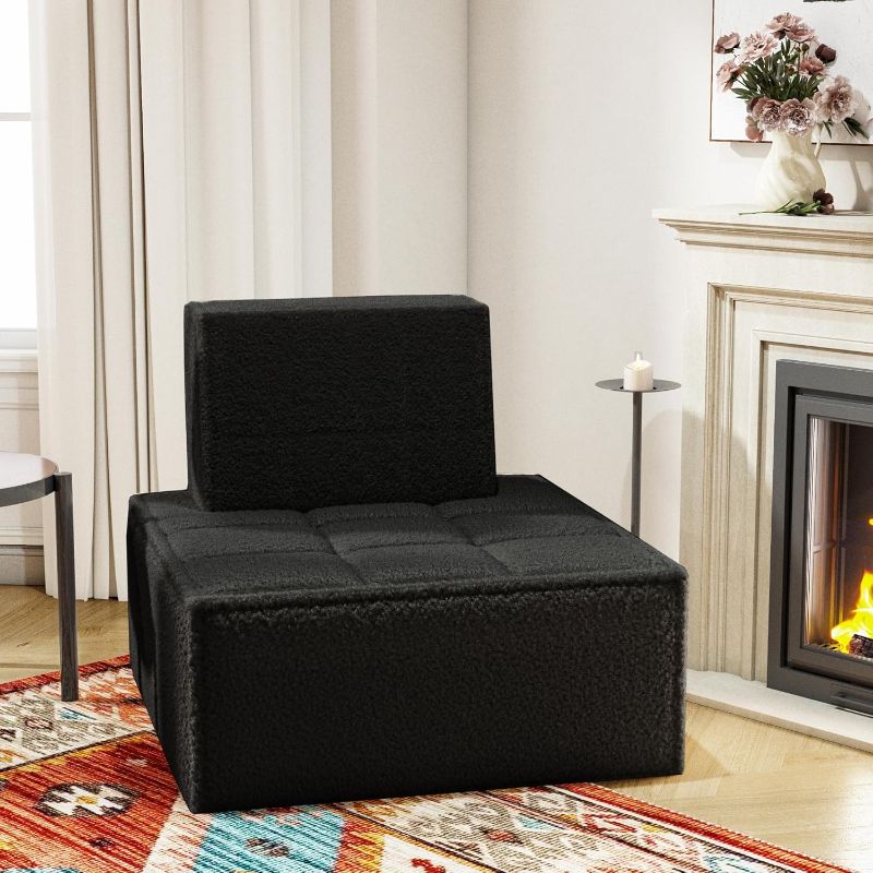 Photo 1 of Swbvs Modular Sherpa Sofa Chair, Cozy Floor Lounge Seating, No Armrests, Small Sofa for Small Spaces, Reading Nook, or Apartment Living, Single, Black