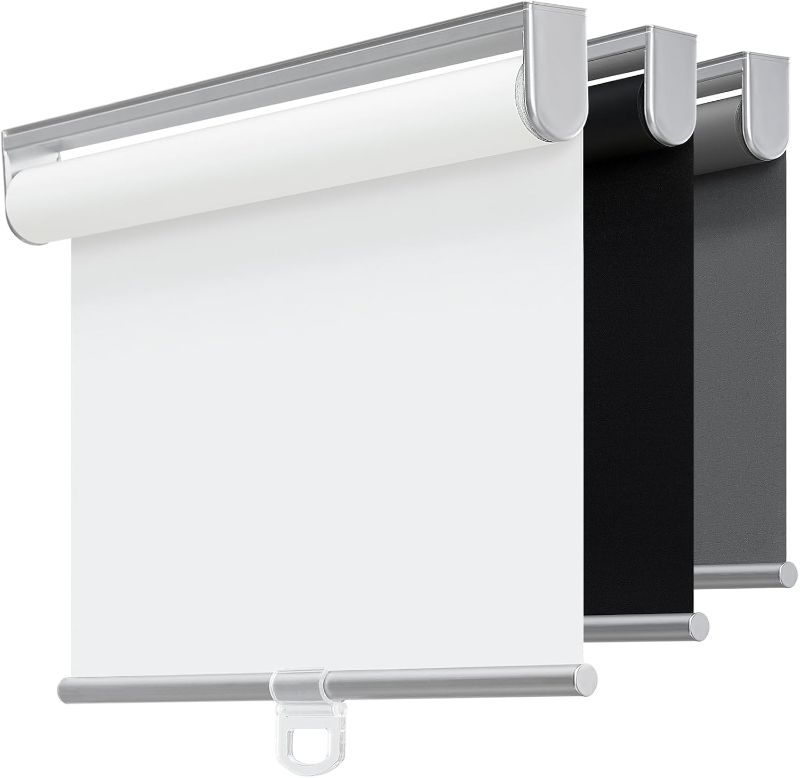 Photo 1 of Cordless 100% Blackout Roller Shades for Windows,UV Protection Pull Down Shades,Room Darkening Door Blinds Thermal Insulated Fabric for Home Office and Bedroom(23" W x 72" H,White)