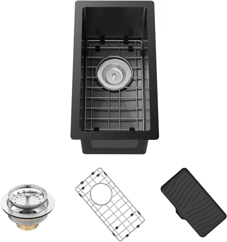 Photo 1 of Black Kitchen And Bar Sink,10x18 Inch Stainless Steel Drop In Single Bowl Undermount RV Prep Small Kitchen&Bar Sink Ideal Choice For Small Space Come With Bottom Grid,Soap Mat And Drain Assembly