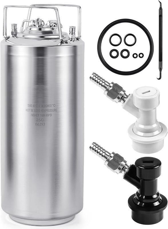 Photo 1 of MRbrew New 5 Gallon Ball Lock Keg, Stainless Steel Corny Keg with Two Ball Lock Keg Fittings & Gasket Set, Double Ball Lock Post Beer Keg For Draft, Homebrew, Craft Beer, Cold Brew Keg for Party