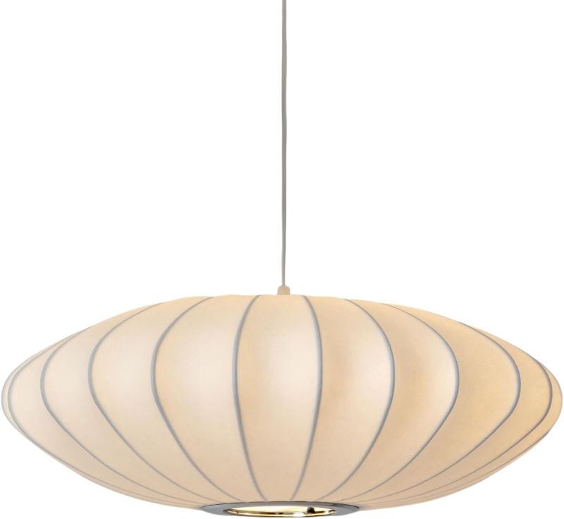 Photo 1 of 23.6 Inch Large White Silk Saucer Pendant Light Fixture Modern Hanging Lamp for Living Room, Bedroom, Dining Room, White Ceiling Decor Chandeliers for Dining Room Restaurant