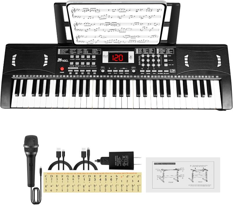 Photo 1 of Electric Piano Keyboard, Digital 61 Key Piano Keyboard Kids with Speaker Microphone & Music Sheet Stand, Gift for Children Early Education Beginners, Black