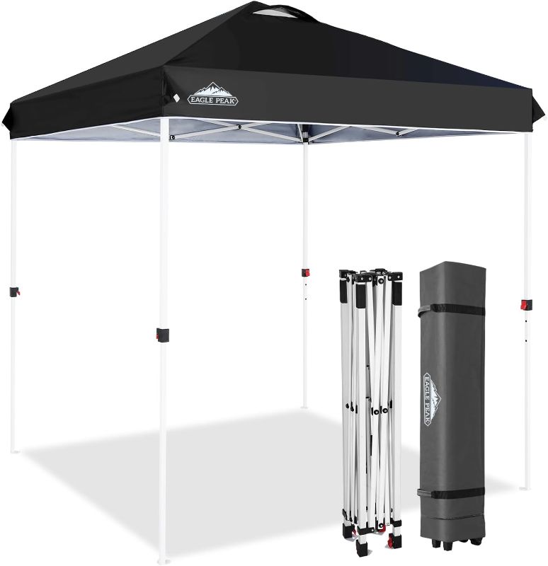 Photo 1 of EAGLE PEAK Pop Up Canopy Tent with Wheeled Carry Bag, 8 Stakes, 4 Ropes, Easy Set Up Tent Canopy, 6.6x6.6 ft, Black