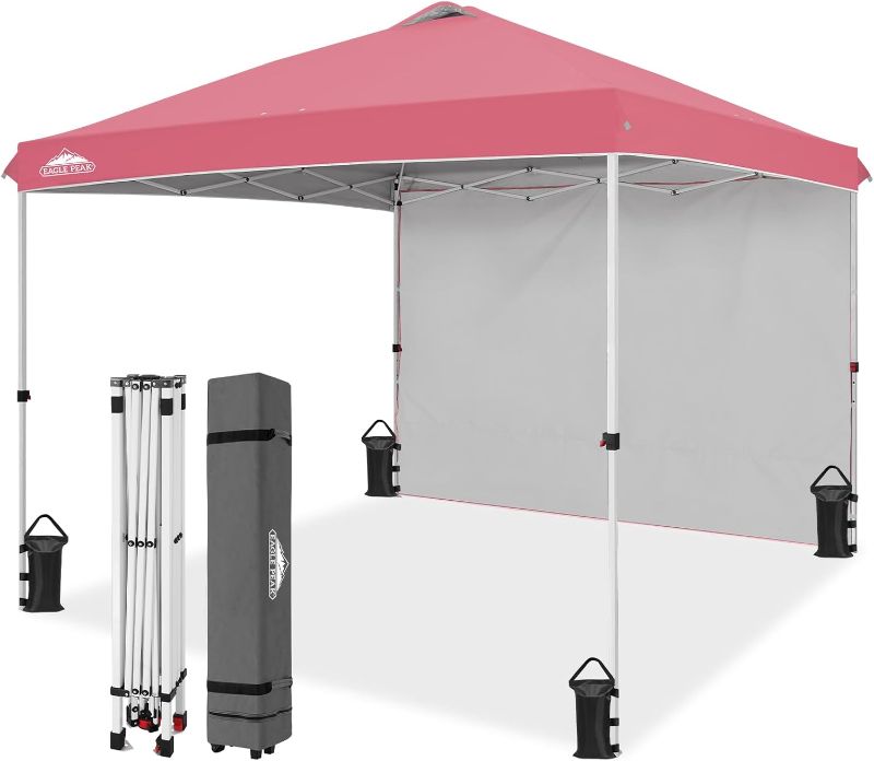 Photo 1 of 10X10 - EAGLE PEAK Pop Up Canopy Tent with 1 Sidewall, Easy Setup Event Tent, Outdoor Sun Shade, Wheeled Carry Bag, Stakes and Guy Ropes, Instant Canopy 10x10, Peach Pink