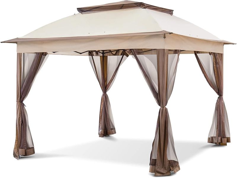 Photo 1 of COOS BAY 11x11 Pop Up Instant Gazebo Tent with Mosquito Netting Outdoor Canopy Shelter with 121 Square Feet of Shade (Beige)